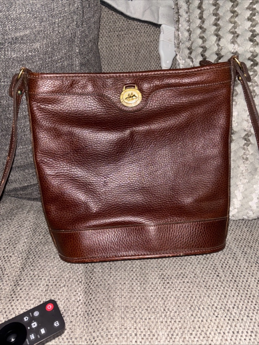 Brahmin Brown Leather Crossbody Bag with Gold Tone Hardware